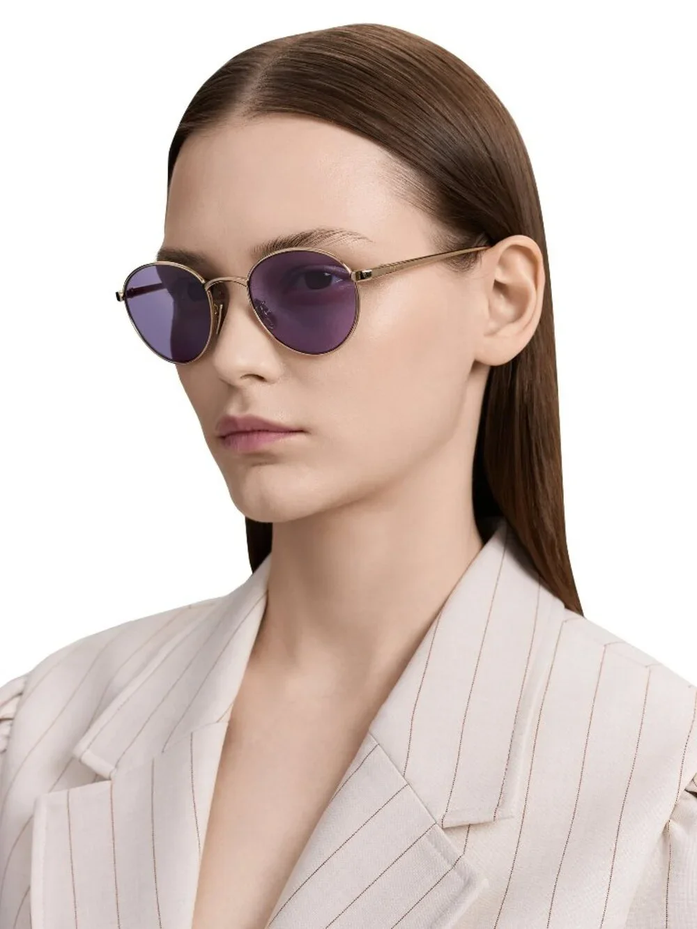 Loewe Women Sunglasses Gold Violet Round LW40152U 32Y NEW AUTHENTIC